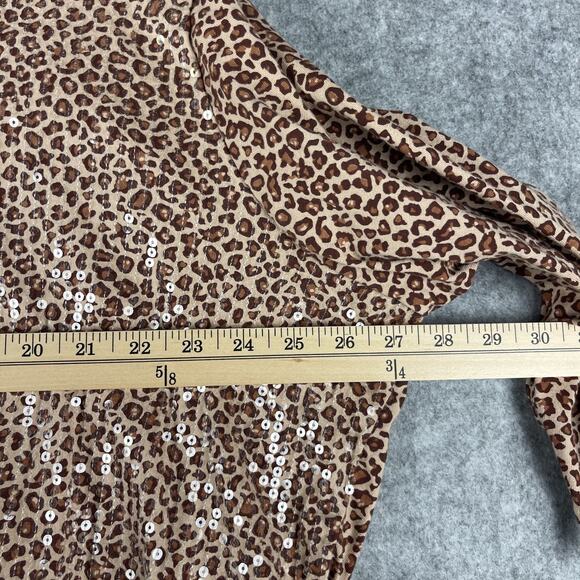 Quacker Factory Top Womens 3X Tan Animal Print Sequin 3/4 Sleeve Cotton Artsy - Picture 7 of 13